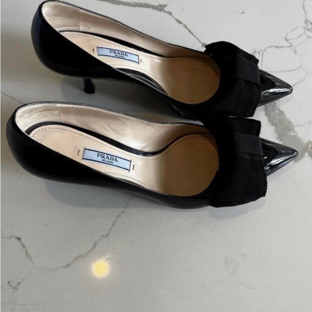 Prada Black Patent Leather Bow Pumps - image 2